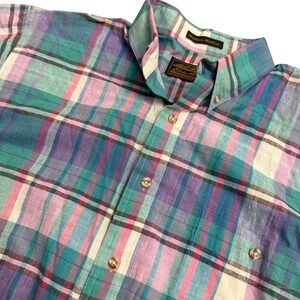 Eddie Bauer Vintage Manteca Madras Plaid Short Sleeve Button Down Shirt Mens M